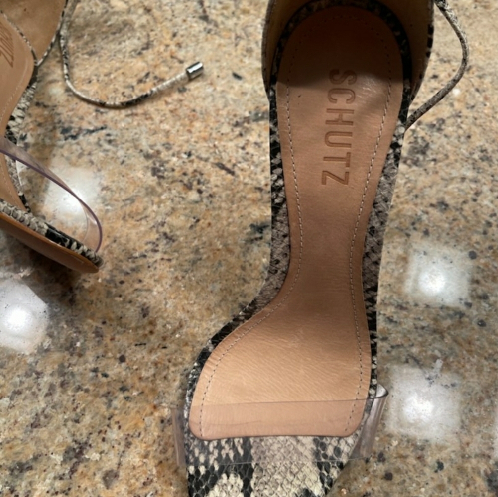 Schutz snake skin print heels